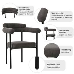 Modern Home Touch Set of 2 Modern Armrest Dining Chairs with Faux Suede Upholstery in Grey - Size: 2 Pack - thumbnail 5