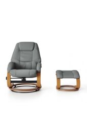 Living and Home Contemporary Leather Soft Recliner with Footstool in Grey - thumbnail 5