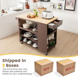 Costway Kitchen Island Rolling Storage Trolley Cart Cupboard With 4 Adjustable Shelves in Brown - thumbnail 3