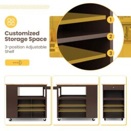 Costway Kitchen Island Rolling Storage Trolley Cart Cupboard With 4 Adjustable Shelves in Brown - thumbnail 6