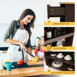 Costway Kitchen Island Rolling Storage Trolley Cart Cupboard With 4 Adjustable Shelves in Brown - thumbnail 5