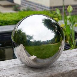 Marco Paul 15cm Silver Stainless Steel Gazing Ball Garden Ornament - thumbnail 1
