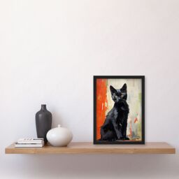 Artery8 Wall Art Print Black Cat Orange Beige Green Chat Noir Stray Kitten Framed - Size: A4 - thumbnail 4