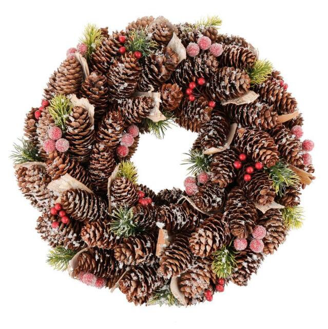 Dibor Traditional Berries Winter Autumn Wreath Front Door Christmas Wreath 36cm in Grey - image 1