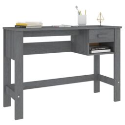 Berkfield Home Desk HAMAR Dark Grey 110x40x75 cm Solid Wood Pine - Size: 110 x 40 x 75 cm - thumbnail 4