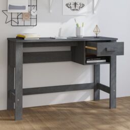 Berkfield Home Desk HAMAR Dark Grey 110x40x75 cm Solid Wood Pine - Size: 110 x 40 x 75 cm - thumbnail 3