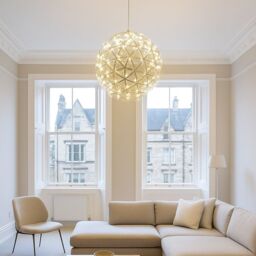CGC Lighting 'Fawkes' Warm White Chrome Silver Firework / Starburst Chandelier 80cm in Metallic Silver