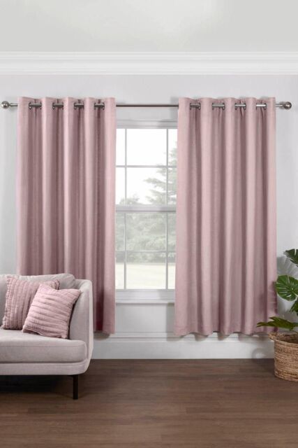 Lazy Linen Pure Washed Linen Lined Eyelet Curtains in Pink - Size: 167 cm width x 183 cm drop - image 1