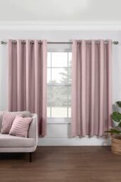 Lazy Linen Pure Washed Linen Lined Eyelet Curtains in Pink - Size: 167 cm width x 183 cm drop - thumbnail 1