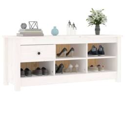 Berkfield Home Shoe Cabinet White 110x38x45.5 cm Solid Wood Pine - thumbnail 7
