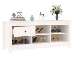 Berkfield Home Shoe Cabinet White 110x38x45.5 cm Solid Wood Pine - thumbnail 8