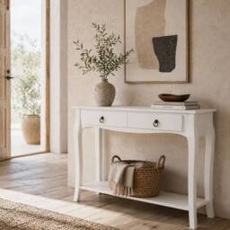 Wyld Haus Noro 100cm Ivory White Mid Century Console Table 2 Drawers & Shelf