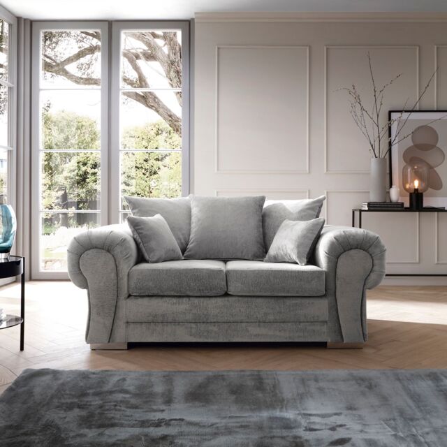 Abakus Direct Verona Collection 2 Seater in Light Grey Crushed Chenille - image 1