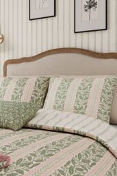 Helena Springfield 'Oak Stripe' Cotton Duvet Cover Set in Green - Size: Super King - thumbnail 2