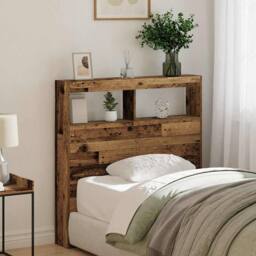Berkfield Home Headboard Cabinet with LED Old Wood 100x17x102 cm in Brown - Size: 100 x 17 x 102 cm - thumbnail 4