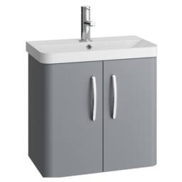 Balterley Handsacre 2 Door Wall Hung Vanity Basin Unit, Gloss Grey, 600mm in Grey