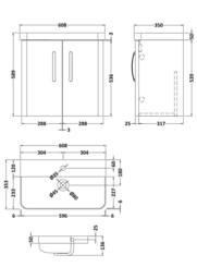 Balterley Handsacre 2 Door Wall Hung Vanity Basin Unit, Gloss Grey, 600mm in Grey - thumbnail 2