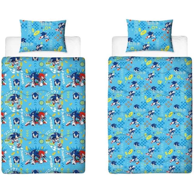 Sonic the Hedgehog Reversible Duvet Set in Light Blue - Size: Single - image 1