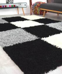Bravich LTD Checked Thick Shaggy Rug - California in Black - Size: 120 cm x 170 cm - thumbnail 6