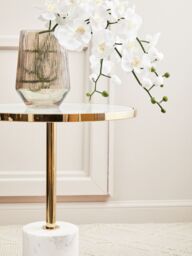 Orsina White Marble End Table, Round Marble Top & Base With Gold Stainless Steel Frame, Pedestal Side Table - thumbnail 3