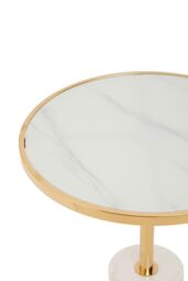 Orsina White Marble End Table, Round Marble Top & Base With Gold Stainless Steel Frame, Pedestal Side Table - thumbnail 5