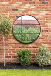 "MirrorOutlet Black Metal Frame Round Garden Wall Mirror 39"" x 39"" (100x100CM) - Size: 1 Pack" - thumbnail 2