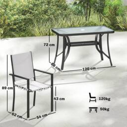 OUTSUNNY Garden Dining Set with Umbrella Hole, Stackable Chairs, Light Grey - Size: 120 - thumbnail 3