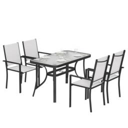 OUTSUNNY Garden Dining Set with Umbrella Hole, Stackable Chairs, Light Grey - Size: 120 - thumbnail 2