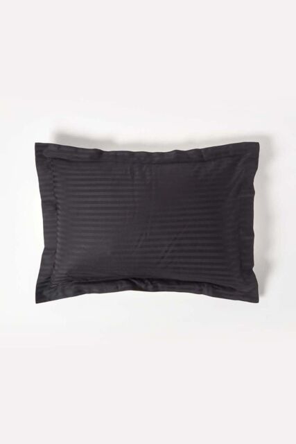 Homescapes Egyptian Cotton Satin Stripe Oxford Pillowcase 330 TC in Black - image 1