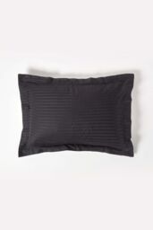 Homescapes Egyptian Cotton Satin Stripe Oxford Pillowcase 330 TC in Black - thumbnail 1