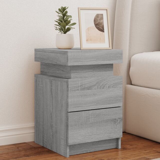 Berkfield Home Bedside Cabinet with LED Lights Grey Sonoma 35x39x55 cm - Size: 35 x 39 x 55 cm - image 1