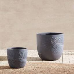 Wyld and Coco Grey Fibre Clay Planter 42cm Round with Leaf Motif - thumbnail 1