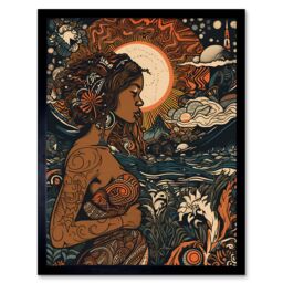 "Artery8 Wall Art Print Gaia Mother Nature Modern Art Nouveau Folk Art Framed in Black - Size: W12"" x H16""" - thumbnail 1