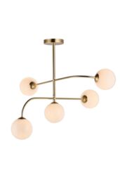 Netlighting Otto Semi Flush Satin Brushed Gold Effect Plate & Gloss Opal Glass 5 Light Dimmable IP20 G9