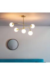 Netlighting Otto Semi Flush Satin Brushed Gold Effect Plate & Gloss Opal Glass 5 Light Dimmable IP20 G9 - thumbnail 2
