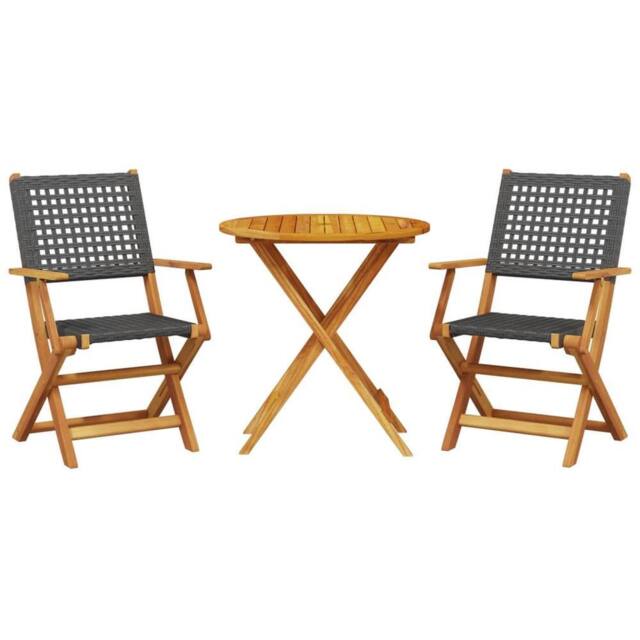 Berkfield Home 3 Piece Bistro Set Black Poly Rattan & Solid Wood - image 1