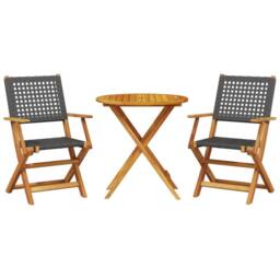 Berkfield Home 3 Piece Bistro Set Black Poly Rattan & Solid Wood