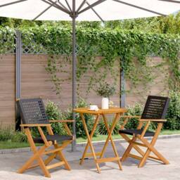 Berkfield Home 3 Piece Bistro Set Black Poly Rattan & Solid Wood - thumbnail 2