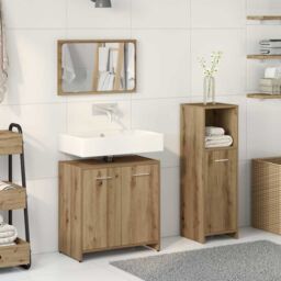 Berkfield Home 3 Piece Bathroom Furniture Set Artisan Oak Engineered Wood in Brown - thumbnail 3