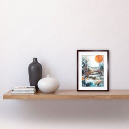 "Artery8 Wall Art Print Abstract Winter Landscape Watercolour Painting Boho Countryside Sunrise Snow Artwork Framed 9X7 Inch in Brown - Size: W7"" x H9""" - thumbnail 2