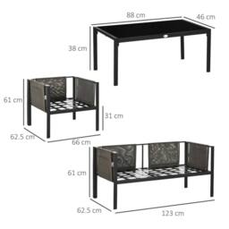 Wyld Haus Vafa 4 Seater Garden Sofa Set Black Frame Light Grey Cushions - thumbnail 3