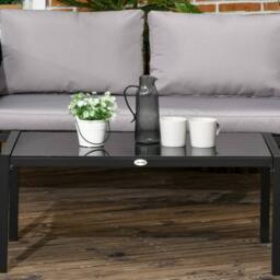 Wyld Haus Vafa 4 Seater Garden Sofa Set Black Frame Light Grey Cushions - thumbnail 8
