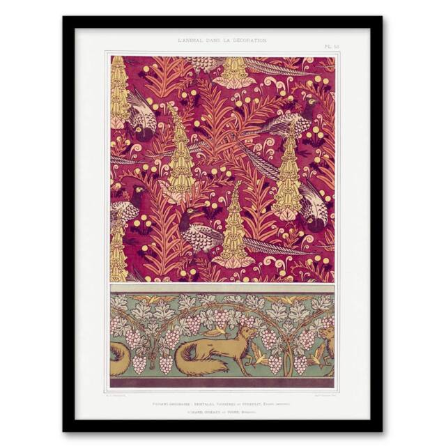 "Artery8 Flowers Pheasants Foxes Patterns Vintage Framed Wall Art Print Verneuil - Size: W12"" x H16""" - image 1