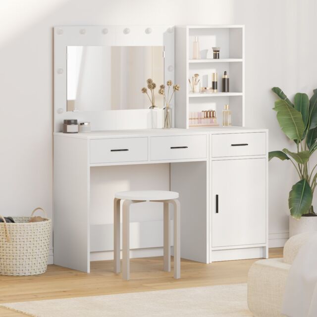 Berkfield Home 2 Piece Dressing Table Set with LED White Engineered Wood - image 1