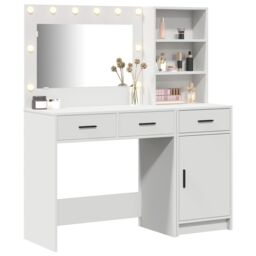 Berkfield Home 2 Piece Dressing Table Set with LED White Engineered Wood - thumbnail 3