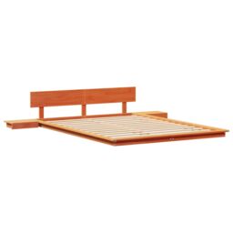 Berkfield Home Floor Bed Frame with Bedside Tables Wax Brown 160x200cm Solid Wood - Size: 160x200 cm - thumbnail 2