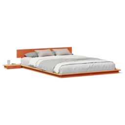Berkfield Home Floor Bed Frame with Bedside Tables Wax Brown 160x200cm Solid Wood - Size: 160x200 cm - thumbnail 4