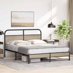 Berkfield Home Metal Bed Frame without Mattress Smoked Oak 160x200 cm in Brown - thumbnail 4