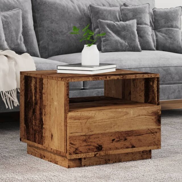 Berkfield Home Coffee Table with LED Lights Old Wood 50x49x40 cm in Brown - Size: 50 x 49 x 40 cm - image 1