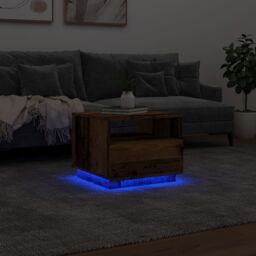 Berkfield Home Coffee Table with LED Lights Old Wood 50x49x40 cm in Brown - Size: 50 x 49 x 40 cm - thumbnail 5